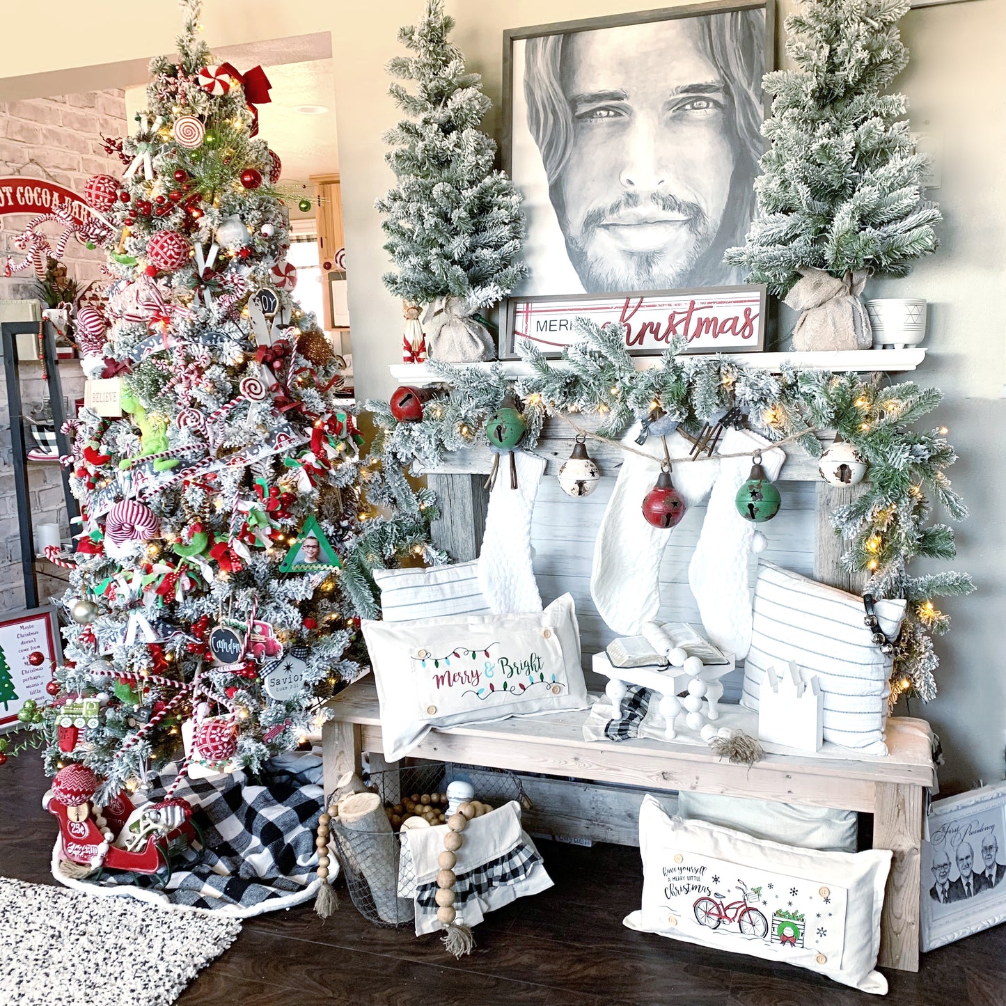 NEW BUNDLE SET: GRAY & WHITE TICKING STRIPES Pillow (comes with foam insert and these 3 panels in back pocket); Winter Spring Summer Fall Autumn: CANDY JARS, GATHER TOGETHER, CHRISTMAS BIKE