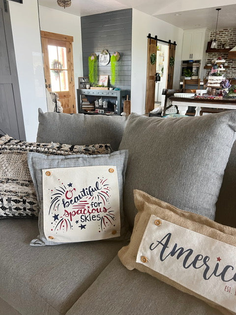 SQUARE Holiday Panel: Summer Fall Spring Patriotic Military Veteran God Bless USA July 4th Sept 11 Remembrance Independence American Farmhouse America Hymn Song BEAUTIFUL FOR SPACIOUS SKIES