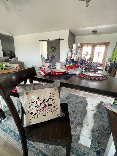 SQUARE Holiday Panel: Summer Fall Spring Patriotic Military Veteran God Bless USA July 4th Sept 11 Remembrance Independence American Farmhouse America Hymn Song BEAUTIFUL FOR SPACIOUS SKIES