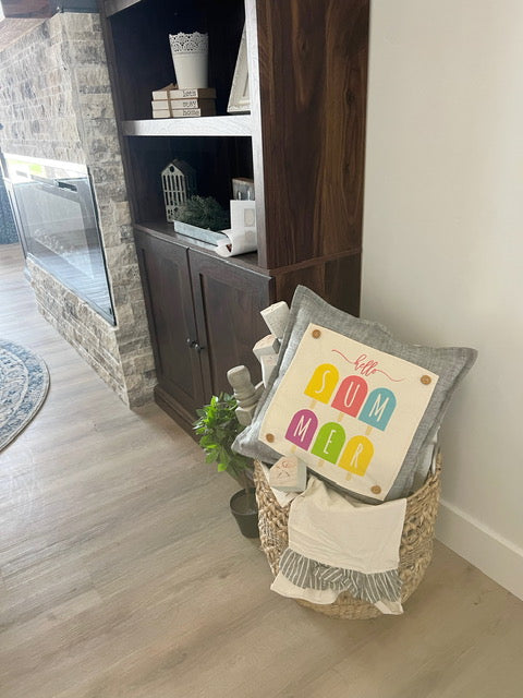 SQUARE BUNDLE SET: Charcoal Gray Solid Pillow (comes with foam insert and these 4 panels in back pocket); Winter Spring Summer Fall Autumn: FALL BRANCH, SUMMER POPSCICLE, SPRING RAIN BOOT/UMBRELLA, SKI LODGE CHAIRLIFT