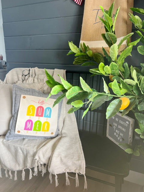 SQUARE BUNDLE SET: Charcoal Gray Solid Pillow (comes with foam insert and these 4 panels in back pocket); Winter Spring Summer Fall Autumn: FALL BRANCH, SUMMER POPSCICLE, SPRING RAIN BOOT/UMBRELLA, SKI LODGE CHAIRLIFT