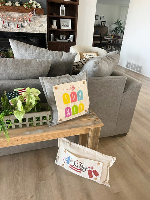 SQUARE BUNDLE SET: Charcoal Gray Solid Pillow (comes with foam insert and these 4 panels in back pocket); Winter Spring Summer Fall Autumn: FALL BRANCH, SUMMER POPSCICLE, SPRING RAIN BOOT/UMBRELLA, SKI LODGE CHAIRLIFT