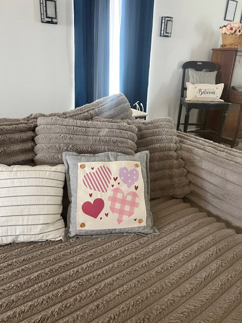 NEW! Custom Winter Wedding Gift Bundle: 2 seasons + SQUARE GRAY pillow + custom last name panel: SKI BENCH, HEARTS, CUSTOM LAST NAME PANEL