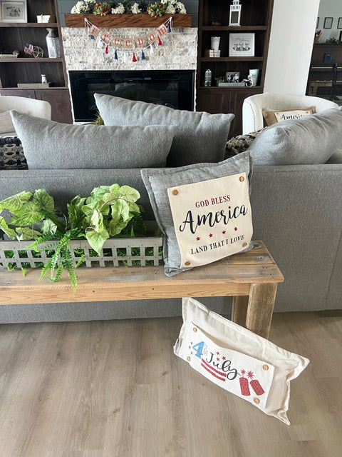 SQUARE Holiday Panel: Summer Fall Spring Patriotic Military Veteran God Bless USA July 4th Sept 11 Remembrance Independence American Farmhouse AMERICA LAND THAT I LOVE