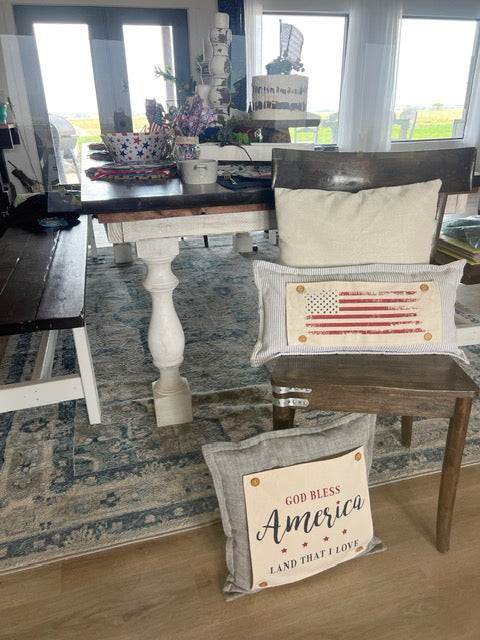 SQUARE Holiday Panel: Summer Fall Spring Patriotic Military Veteran God Bless USA July 4th Sept 11 Remembrance Independence American Farmhouse AMERICA LAND THAT I LOVE