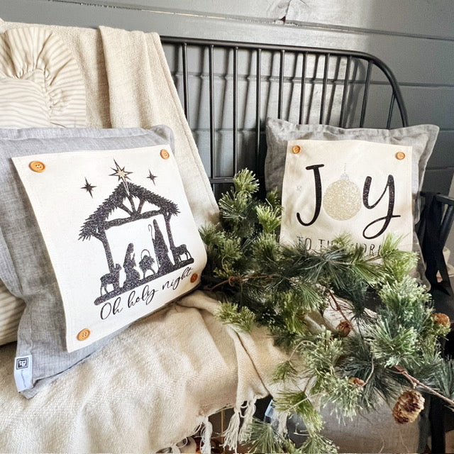 GIFT GUIDE: PERFECT FOR THE GLITTERY GAL IN YOUR LIFE!   SQUARE GIFT SET of 2: Glitter NATIVITY OH HOLY NIGHT and GLITTER JOY TO THE WORLD