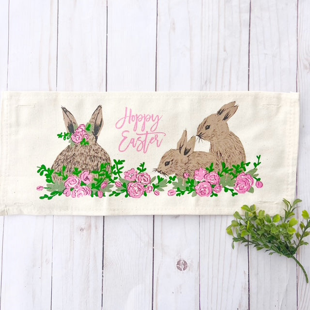 Holiday Panel: Spring Flowers Hop Chocolate Bunny Happy Easter Bunnies Garden; FLORAL RABBIT
