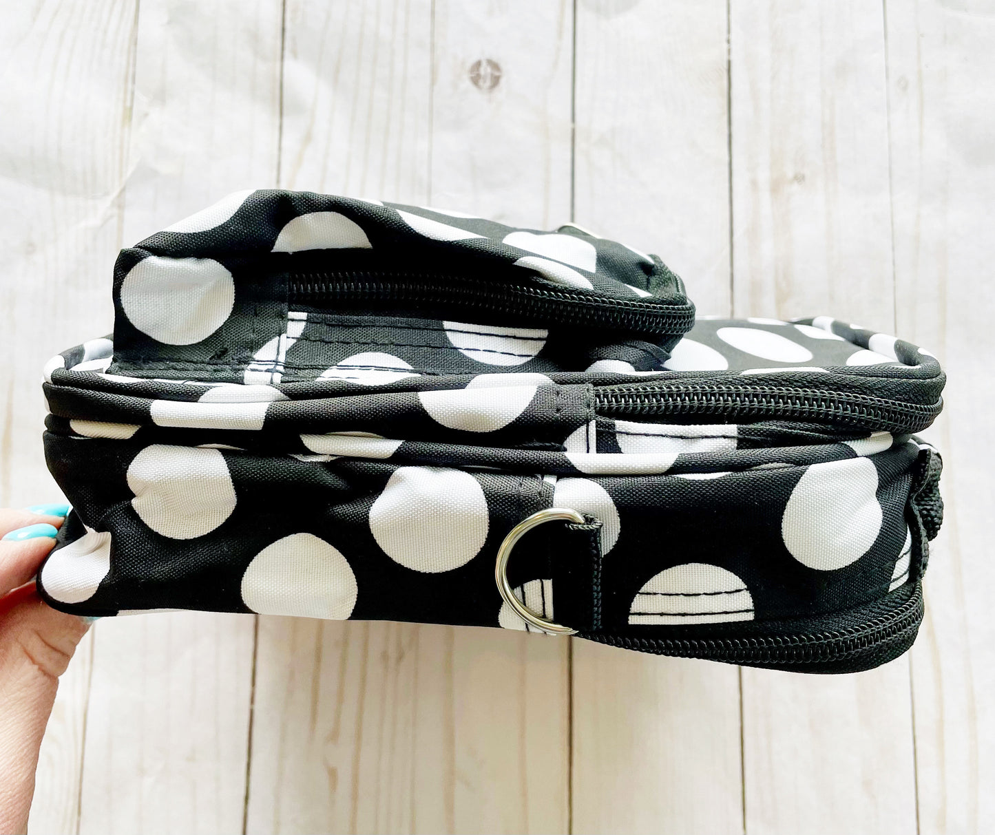Gift for: Teen/College/Mom /Working Gal: black Polka Dot Messanger bag purse