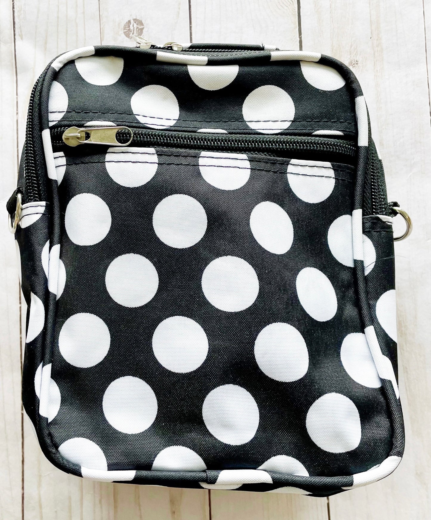 Gift for: Teen/College/Mom /Working Gal: black Polka Dot Messanger bag purse
