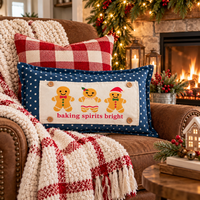 NEW! PANEL ONLY: RECTANGLE Winter; Vintage Christmas Santa, Baking, Memories; GINGERBREAD