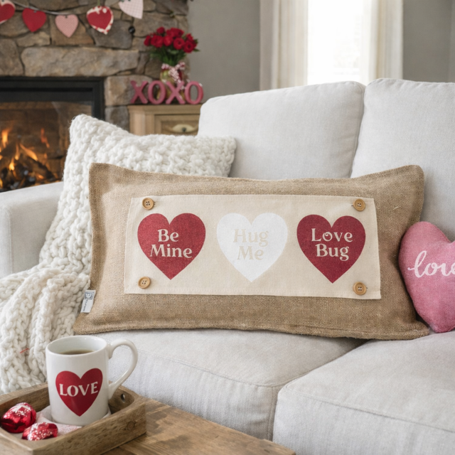 GLITTER PANEL ONLY: RECTANGLE Glitter Holiday Panel throw pillow: Winter, Valentines Cherry Pink, Love, Spouse, Partner; GLITTER CONVERSATION HEARTS