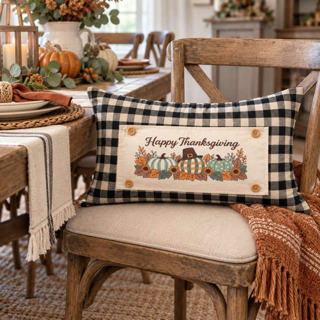 NEW! PANEL ONLY: Fall Autumn pumpkins, leaves, berries Pilgrims, stripes, polka dots, plaid; HAPPY THANKSGIVING