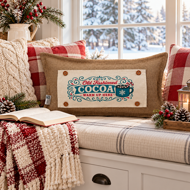NEW! PANEL ONLY: RECTANGLE Winter; Vintage Sign, Marshmallows, Candy Cane, Chocolate; HOT COCOA