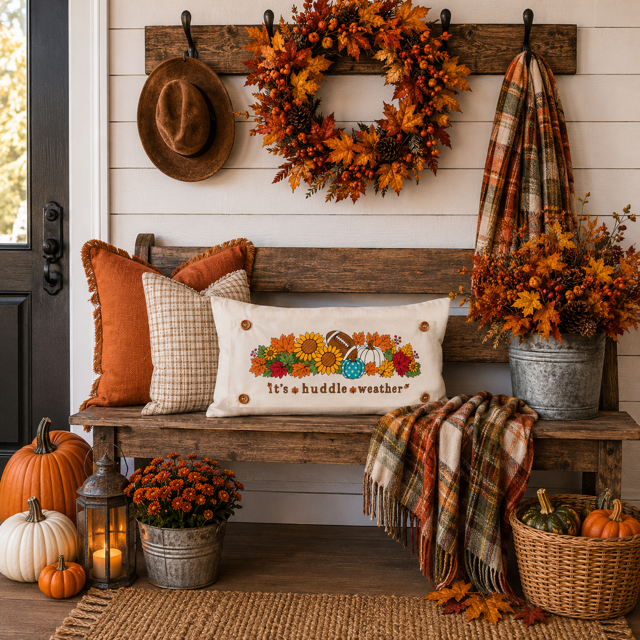 NEW! PANEL ONLY: Fall leaves Football season pumpkin patch sunflower Autumn Sports / Superbowl Panel HUDDLE WEATHER