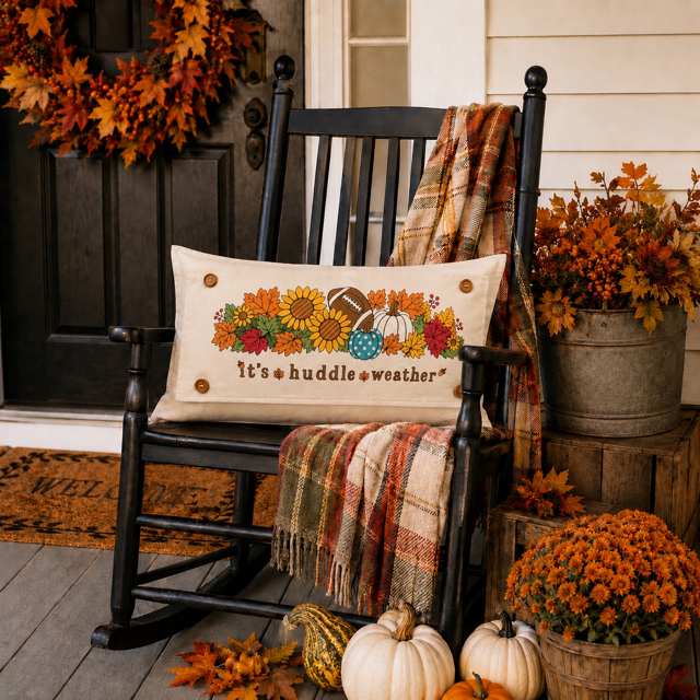 NEW! PANEL ONLY: Fall leaves Football season pumpkin patch sunflower Autumn Sports / Superbowl Panel HUDDLE WEATHER 
