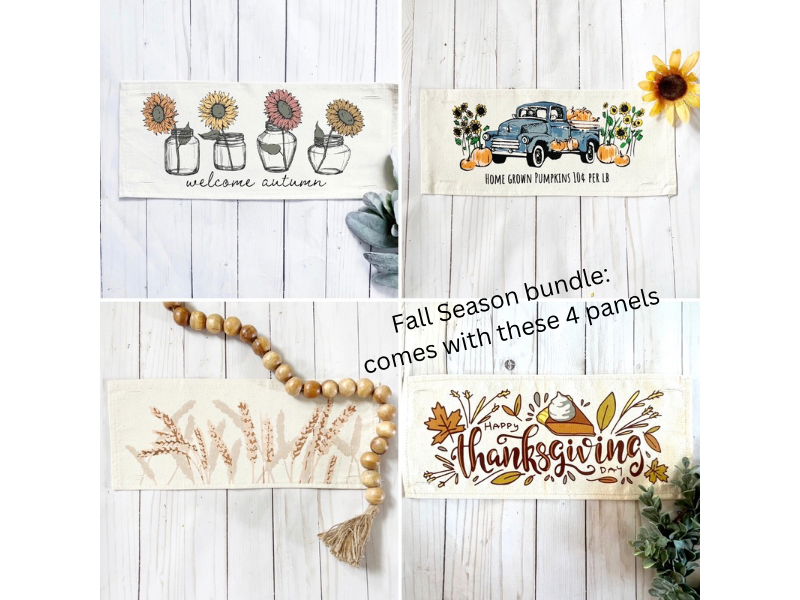 Bundle Deal: Fall Autumn Season Panels (4 pack) SAVE!!!: WHEAT FIELD / PUMPKIN TRUCK / PUMPKIN PIE / SUNFLOWER JARS