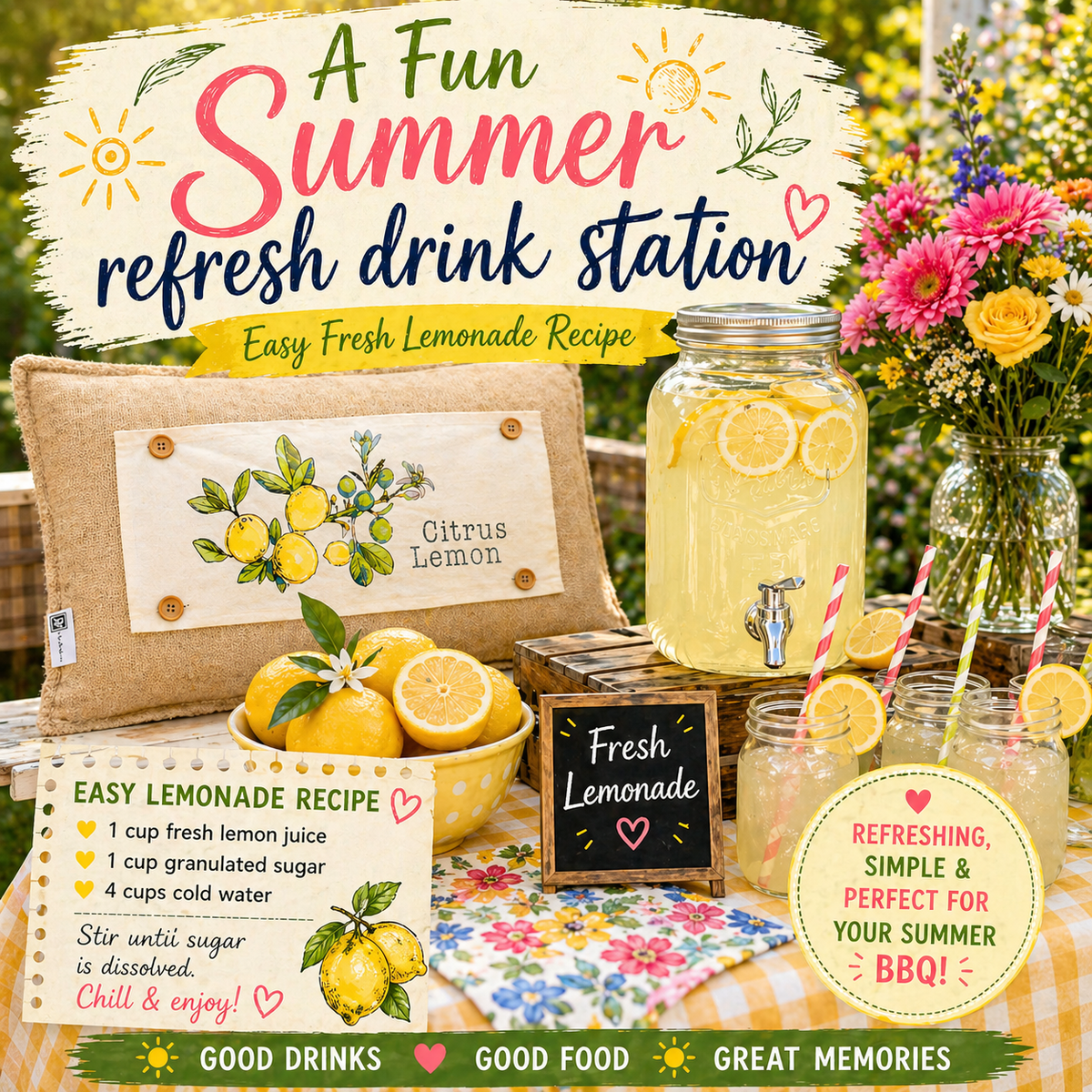 PANEL + RECIPE: RECTANGLE Summer, Lemonade Stand, Sweet, Summertime; CITRUS LEMON