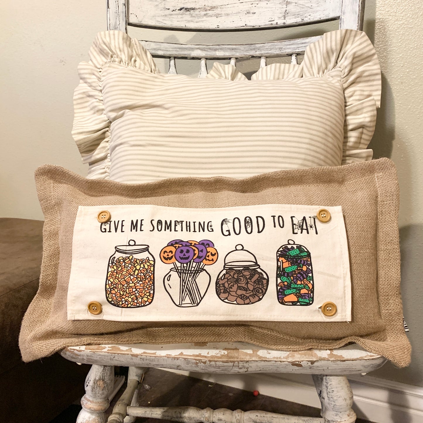 Holiday Panel: Halloween Tick or Treat Candy Jars October Pumpkins Kids Fall Autumn; GIVE ME SOMETHING GOOD TO EAT