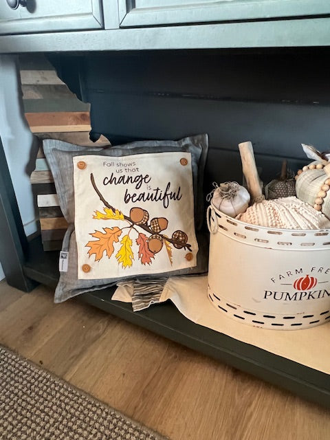 New! Bundle Deal: Fall Pillows & Panels Bundle. SQUARE TICKING STRIPED PILLOW, ACORN BRANCH, SUNFLOWERS, BURLAP PILLOW