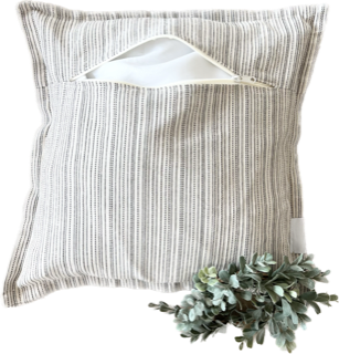 SQUARE Ticking Stripes Pillow; CREAM/BLACK/TAN TICKING STRIPES PILLOW (with insert)