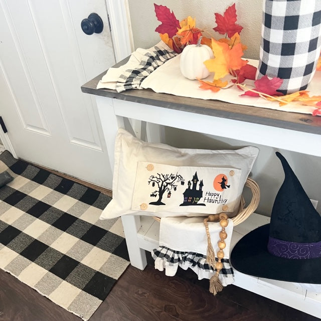 NEW! BUNDLE SET: Burlap Idaho Potato Farm Sack Bag Pillow (comes with insert and these 3 panels inside back pocket); Winter Spring Summer Fall Autumn: HAUNTED HOUSE, TRACTOR, SLEIGH RIDE