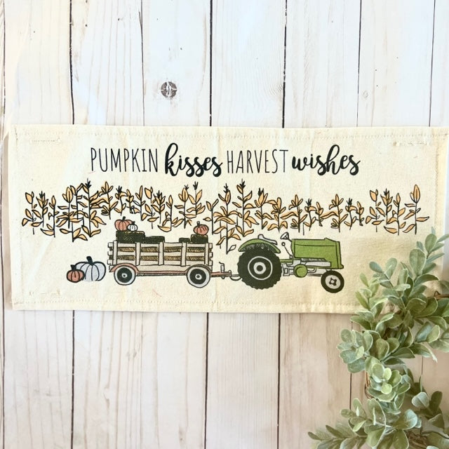 Seaonal Panel: Autumn Fall Leaf Leaves White Pumpkin Patch Farm Hay Wagon CORN FIELD TRACTOR