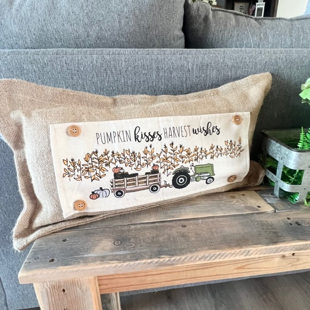Seaonal Panel: Autumn Fall Leaf Leaves White Pumpkin Patch Farm Hay Wagon CORN FIELD TRACTOR