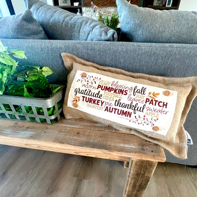 SEASONAL BUNDLE SET: Burlap Idaho Potato Farm Sack Bag Pillow (comes with insert and these 4 panels inside back pocket); Winter Spring Summer Fall Autumn: DEER, BUNNY HOP EASTER, HOME SWEET HIVE BEE, THANKFUL PUMPKINS,