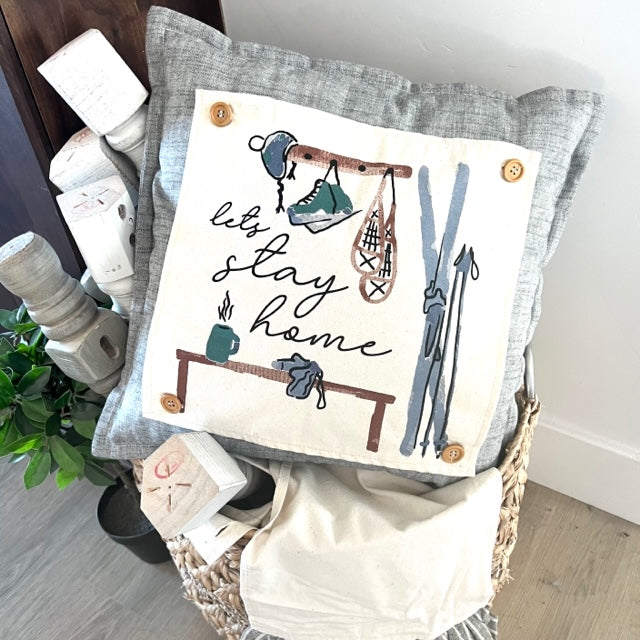 SQUARE BUNDLE SET: TICKING STRIPES PILLOW (comes with foam insert and these 4 panels in back pocket); Winter Spring Summer Fall Autumn: SKI BENCH, HELLO PUMPKIN, LAND THAT I LOVE, SPRING DRIED FLOWERS