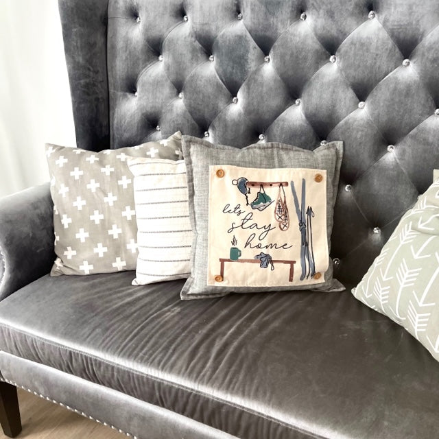 NEW! Custom Winter Wedding Gift Bundle: 2 seasons + SQUARE GRAY pillow + custom last name panel: SKI BENCH, HEARTS, CUSTOM LAST NAME PANEL