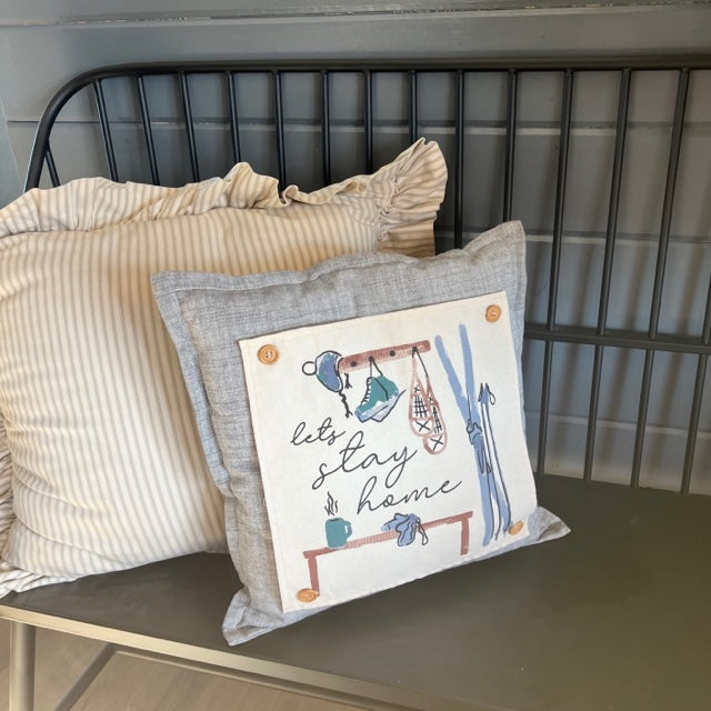 SQUARE BUNDLE SET: TICKING STRIPES PILLOW (comes with foam insert and these 4 panels in back pocket); Winter Spring Summer Fall Autumn: SKI BENCH, HELLO PUMPKIN, LAND THAT I LOVE, SPRING DRIED FLOWERS