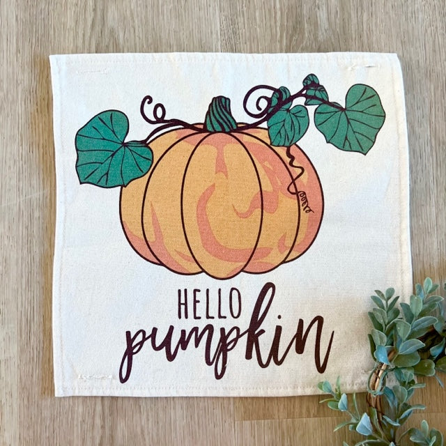 SQUARE BUNDLE SET: TICKING STRIPES PILLOW (comes with foam insert and these 4 panels in back pocket); Winter Spring Summer Fall Autumn: SKI BENCH, HELLO PUMPKIN, LAND THAT I LOVE, SPRING DRIED FLOWERS