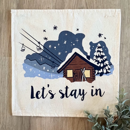 SQUARE Holiday Panel: Christmas Family Tradition Snow Scene Winter Wonderland Resort Downhill  SKI LODGE