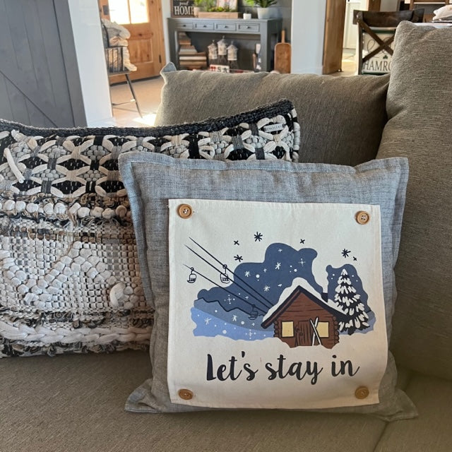 SQUARE BUNDLE SET: Charcoal Gray Solid Pillow (comes with foam insert and these 4 panels in back pocket); Winter Spring Summer Fall Autumn: FALL BRANCH, SUMMER POPSCICLE, SPRING RAIN BOOT/UMBRELLA, SKI LODGE CHAIRLIFT