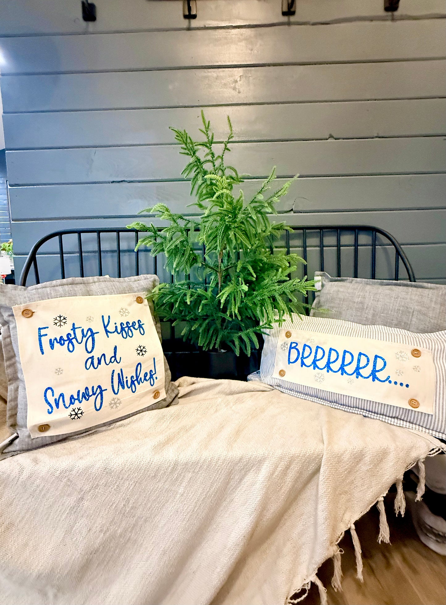 NEW!  Glitter Holiday Panel: Winter January Christmas Blue Brr Cold Snowflake Silver BRRR