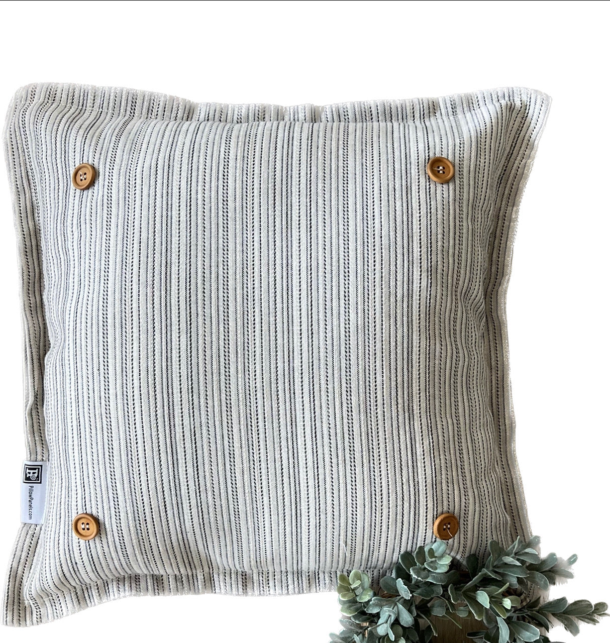 SQUARE Ticking Stripes Pillow; CREAM/BLACK/TAN TICKING STRIPES PILLOW (with insert)