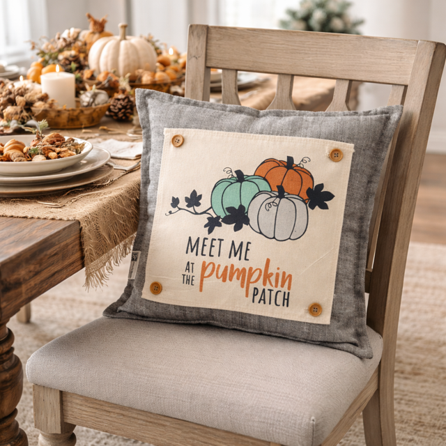 PANEL ONLY: SQUARE Fall, Autumn Thanksgiving Gingham for throw pillow MEET ME AT THE PUMPKIN PATCH