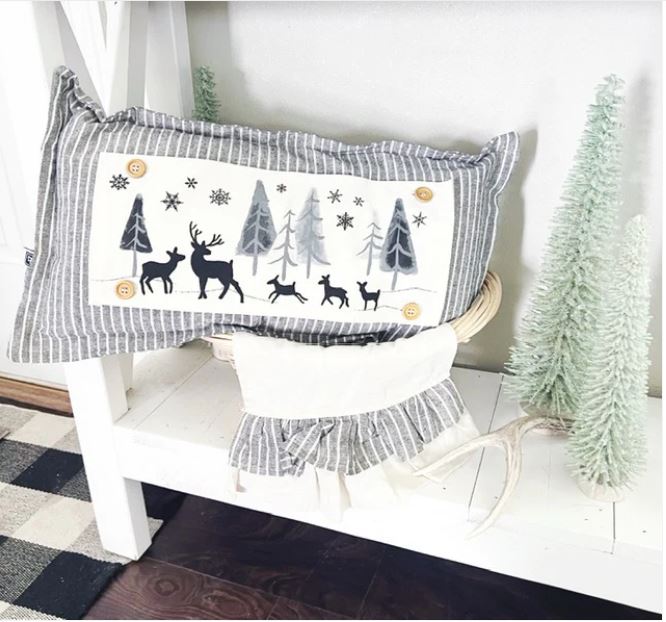 SEASONAL BUNDLE SET: Gray/White Ticking Stripes Pillow (comes with foam insert and these 4 panels in back pocket); Winter Spring Summer Fall Autumn: THANKFUL PUMPKINS, DEER, BUNNY HOP EASTER, HOME SWEET HIVE BEE