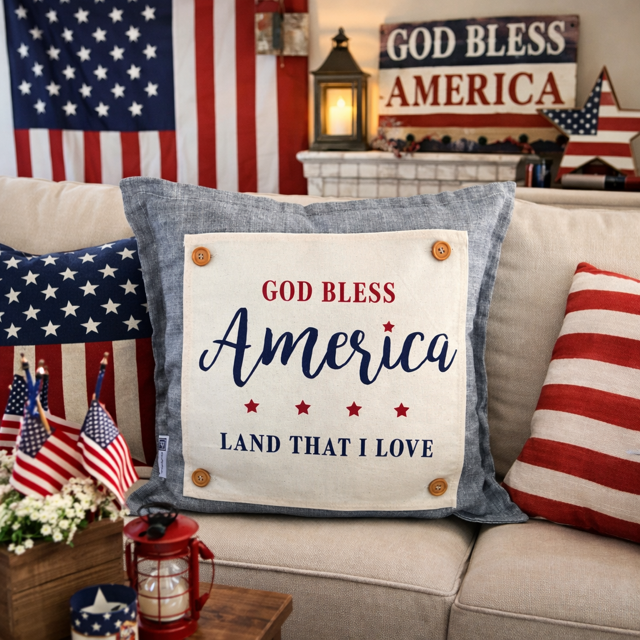 PANEL ONLY: SQUARE Summer Fall Spring Patriotic Military Veteran God Bless USA July 4th Sept 11 Remembrance Independence American Farmhouse AMERICA LAND THAT I LOVE