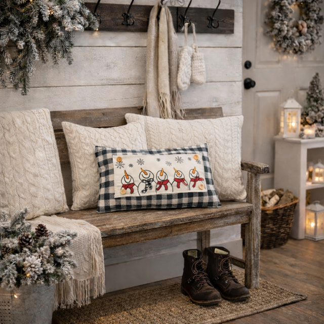NEW! WINTER BUNDLE 26: GRAY TICKING STRIPE pillow, SNOWMAN SCARVES, XOXO, PASTEL EGGS