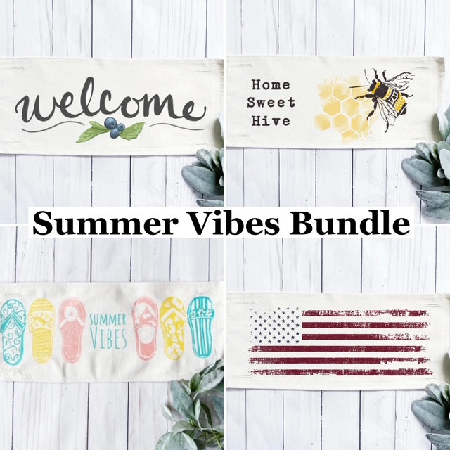 Bundle Deal: Summer Vibes Bundle (4 pack) SAVE!!!:WELCOME, FLIP FLOPS, OLD GLORY, HOME SWEET HIVE