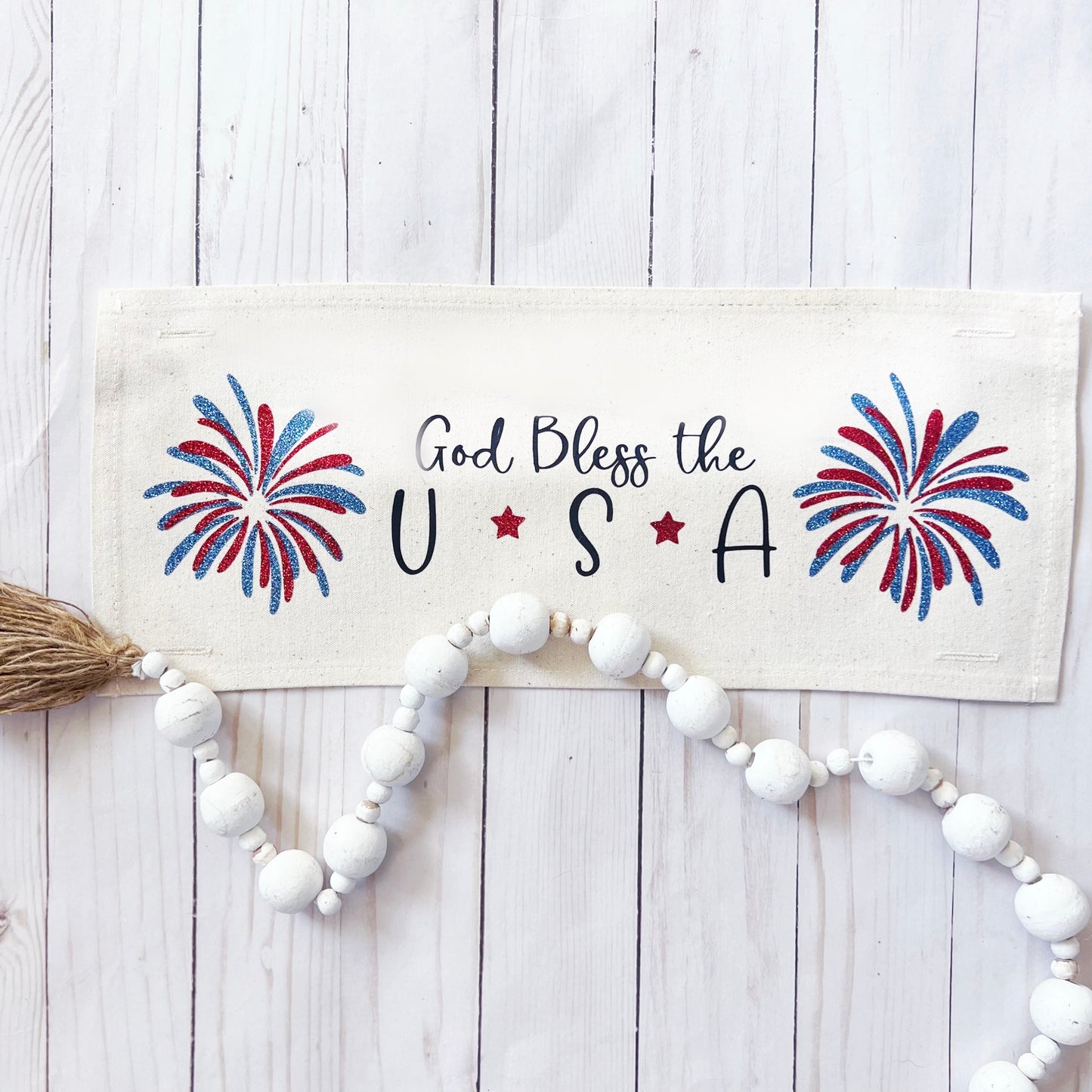 Glitter Holiday Panel: Summer BBQ American America Flag Old Glory Sparkly Fireworks GOD BLESS USA