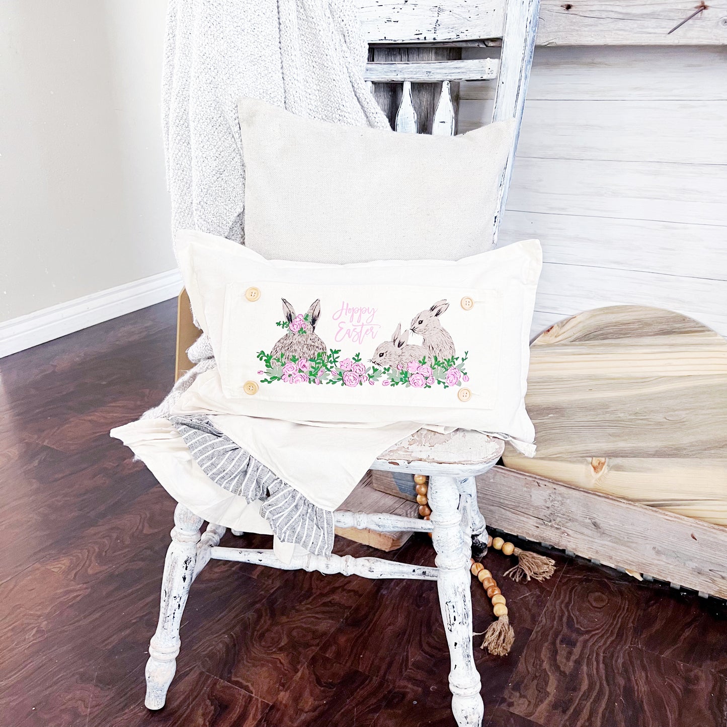SEASONAL BUNDLE SET: Natural Cream Boho Pillow (comes with foam insert and these 4 panels in back pocket); Winter Spring Summer Fall Autumn: GATHER TOGETHER, EASTER TRUCK, SUMMER FLIP FLOPS, FARM FRESH CHRISTMAS TREES