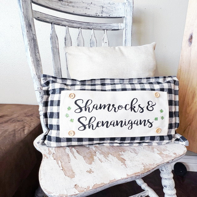 Glitter Holiday Panel: Shenanigans, Spring, March Word Green Shamrocks, St Saint Patricks Day Leprechauns SHENANIGANS