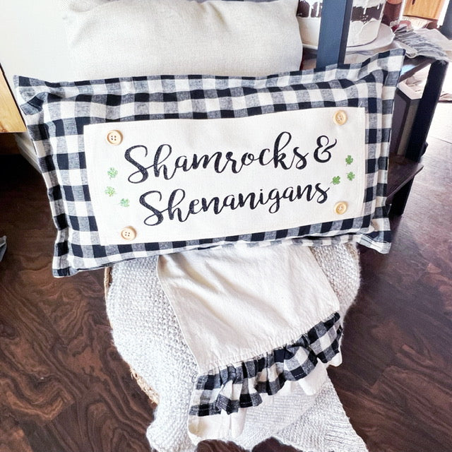 Glitter Holiday Panel: Shenanigans, Spring, March Word Green Shamrocks, St Saint Patricks Day Leprechauns SHENANIGANS