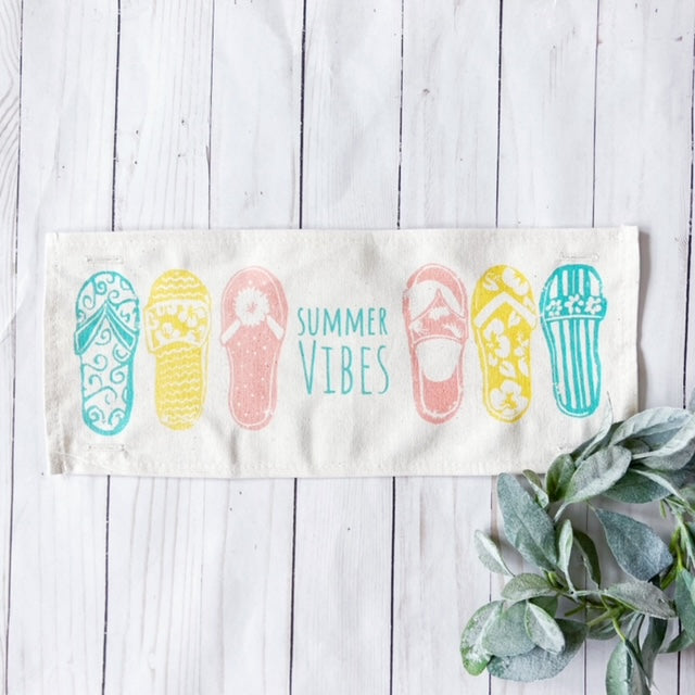 Seasonal Panel: Boho Summer Beach Wave Ocean Sea Sand Surf Board Thongs Vintage Floral SUMMER FLIP FLOPS