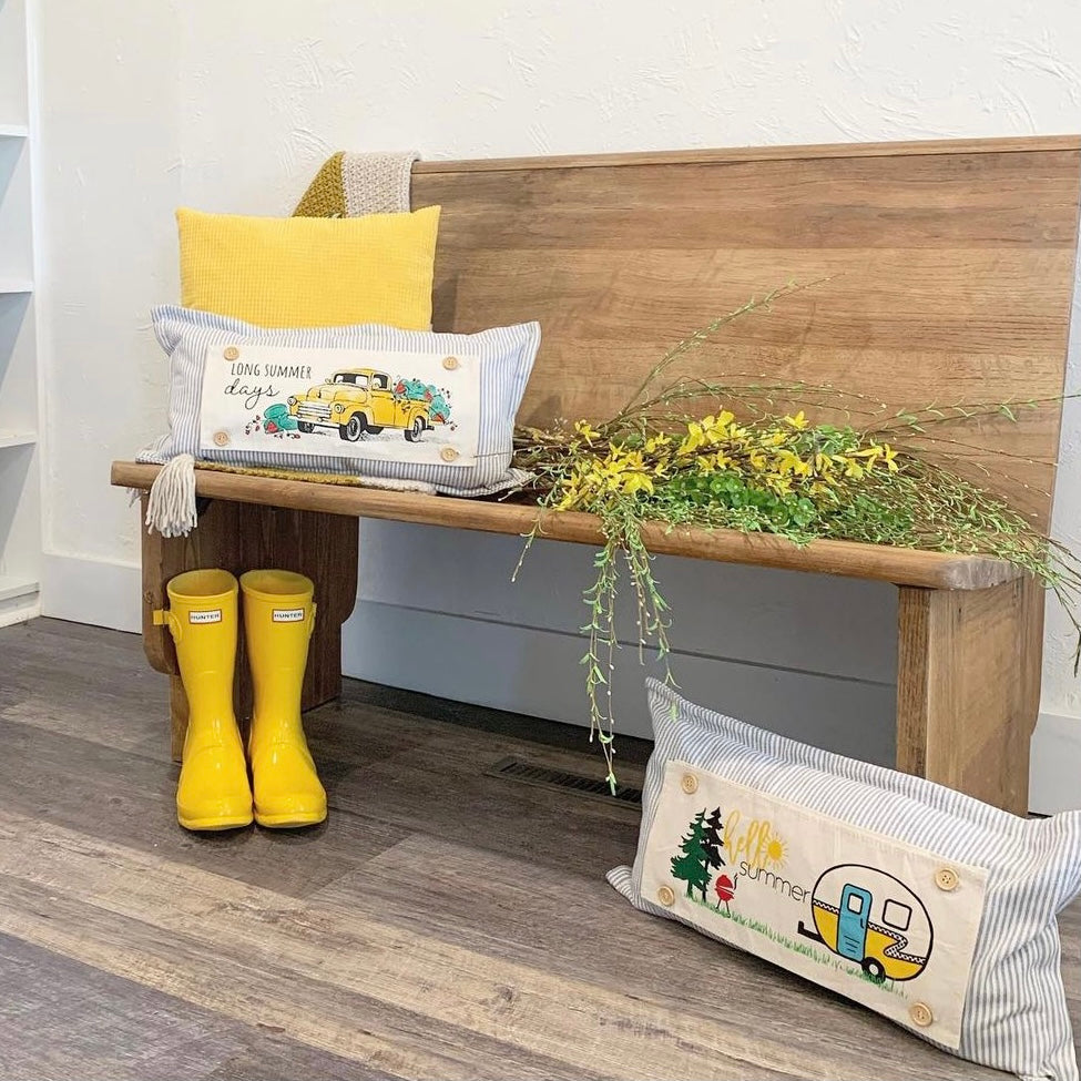 Seasonal Panel: Hello BBQ Summer Vintage Camping Yellow Sunshine Camper, SUMMER CAMPER