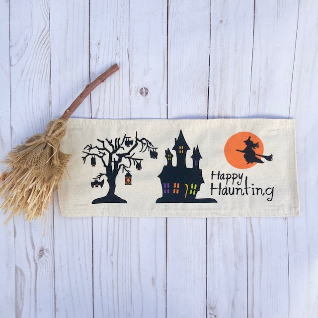 Holiday Panel: Halloween October 31st Fall Autumn Bats Flying Witch Dead Tree Mansion; HAPPY HAUNTING HAUNTED HOUSE