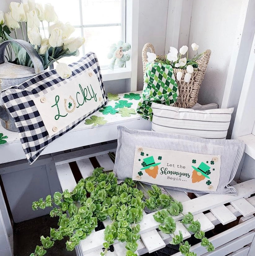 GIFT GUIDE: FOR THOSE THAT ARE HARD TO BUY FOR! SEASONAL SET: Buffalo Check Gingham Pillow (comes w/ foam insert & these 4 panels in back pocket) SUNFLOWERS, SNOWMAN SCARVES, BE MY VALENTINE, SUMMER VINTAGE CAMPER
