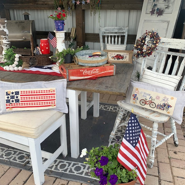 Holiday Panel: Summer; Picnic Table Cloth Stars Stripes America, Red, White, Blue; BARN QUILT AMERICAN FLAG